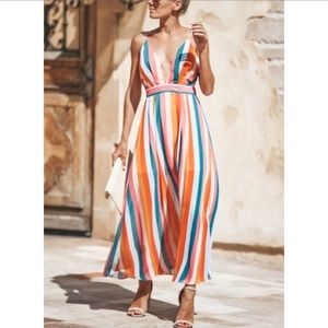Multicolor Spaghetti Strap V Neck Maxi Dress